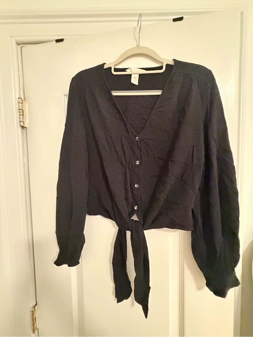 H&M Black Tie-Front V-Neck Button-Up Blouse